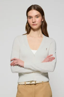 Polo Club Pulls*Cardigan en maille boutonné avec col en V et Rigby Go brodé Beige