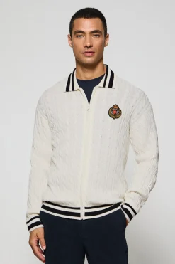 Polo Club Pulls*Cardigan tressé avec fermeture zippée et logo nautique Beige