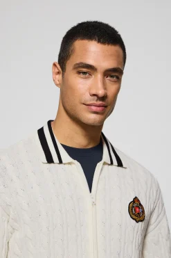 Polo Club Pulls*Cardigan tressé avec fermeture zippée et logo nautique Beige