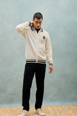 Polo Club Pulls*Cardigan tressé avec fermeture zippée et logo nautique Beige