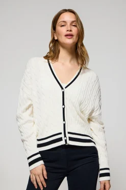 Polo Club Pulls*Cardigan tressé court et boutonné avec écusson nautique Beige