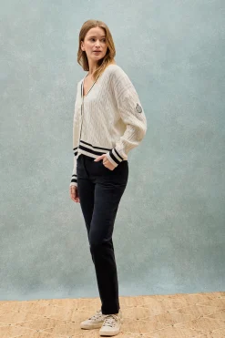 Polo Club Pulls*Cardigan tressé court et boutonné avec écusson nautique Beige