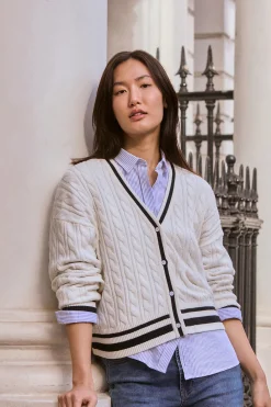 Polo Club Pulls*Cardigan tressé court et boutonné avec écusson nautique Beige