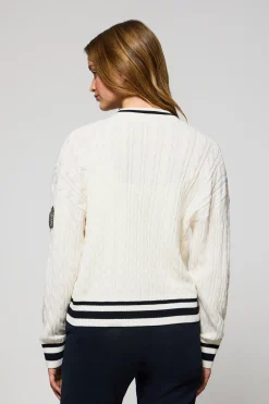 Polo Club Pulls*Cardigan tressé court et boutonné avec écusson nautique Beige