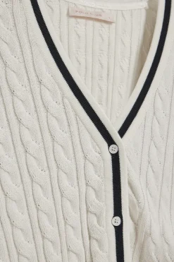 Polo Club Pulls*Cardigan tressé court et boutonné avec écusson nautique Beige