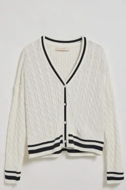 Polo Club Pulls*Cardigan tressé court et boutonné avec écusson nautique Beige