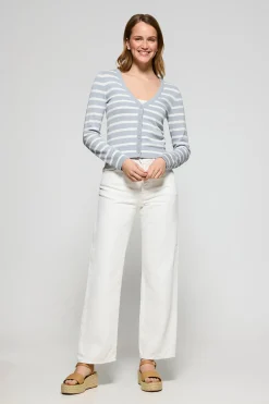 Polo Club Pulls*Cardigan clair rayé avec un écusson nautique Bleu