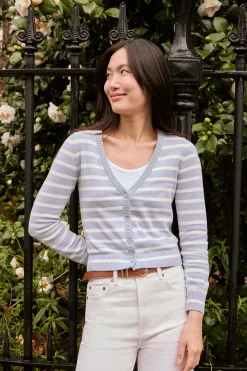 Polo Club Pulls*Cardigan clair rayé avec un écusson nautique Bleu