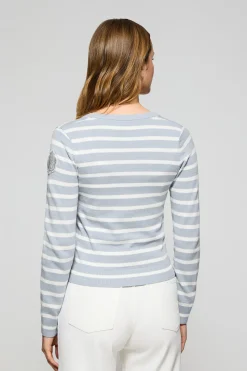 Polo Club Pulls*Cardigan clair rayé avec un écusson nautique Bleu