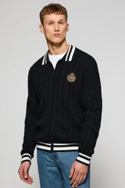 Polo Club Pulls*Cardigan tressé avec fermeture zippée et logo nautique Bleu Marine