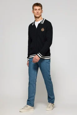 Polo Club Pulls*Cardigan tressé avec fermeture zippée et logo nautique Bleu Marine