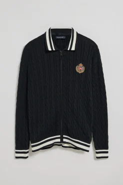 Polo Club Pulls*Cardigan tressé avec fermeture zippée et logo nautique Bleu Marine