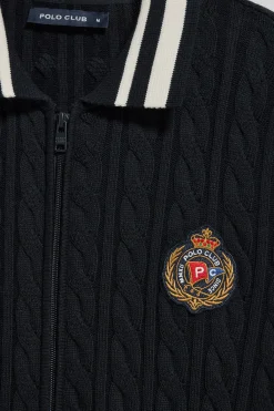 Polo Club Pulls*Cardigan tressé avec fermeture zippée et logo nautique Bleu Marine