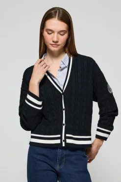 Polo Club Pulls*Cardigan tressé court et boutonné avec écusson nautique Bleu Marine