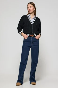 Polo Club Pulls*Cardigan tressé court et boutonné avec écusson nautique Bleu Marine