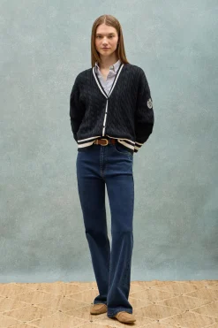 Polo Club Pulls*Cardigan tressé court et boutonné avec écusson nautique Bleu Marine