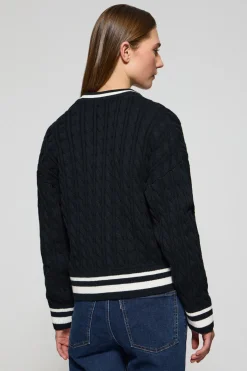 Polo Club Pulls*Cardigan tressé court et boutonné avec écusson nautique Bleu Marine