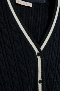 Polo Club Pulls*Cardigan tressé court et boutonné avec écusson nautique Bleu Marine