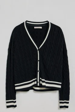 Polo Club Pulls*Cardigan tressé court et boutonné avec écusson nautique Bleu Marine