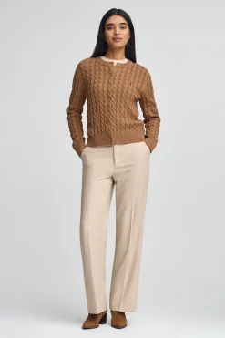 Polo Club Pulls*Cardigan camel chiné en maille tressée et broderie Rigby Go Caramel Chiné