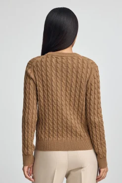 Polo Club Pulls*Cardigan camel chiné en maille tressée et broderie Rigby Go Caramel Chiné