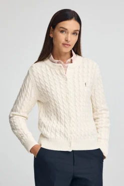 Polo Club Pulls*Cardigan couleur écrue à maille tressée et broderie Rigby Go Beige