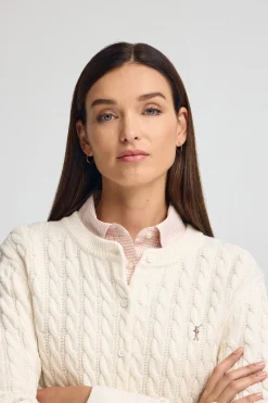 Polo Club Pulls*Cardigan couleur écrue à maille tressée et broderie Rigby Go Beige