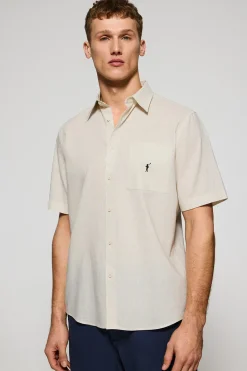 Polo Club Chemises*Chemise à manches courtes en lin et coton avec broderie Rigby Go Beige