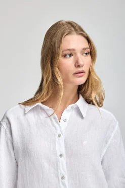 Polo Club Chemises*Chemise he en lin garnment dye avec monogramme brodé Blanc