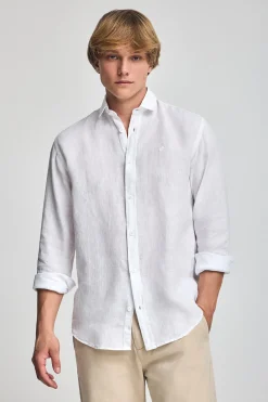 Polo Club Chemises*Chemise he en lin garment dye avec monogramme brodé Blanc