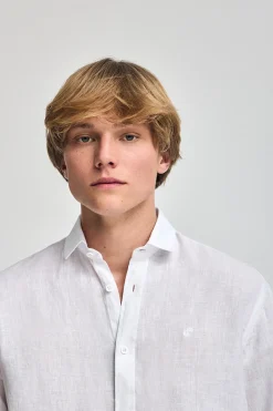 Polo Club Chemises*Chemise he en lin garment dye avec monogramme brodé Blanc