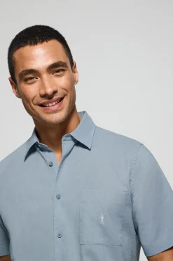 Polo Club Chemises*Chemise à manches courtes en lin et coton avec broderie Rigby Go Bleu Ciel