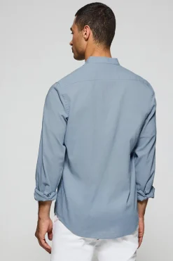Polo Club Chemises*Chemise bleu clair à col Mao en lin et coton avec broderie Rigby Go Bleu Ciel