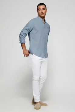 Polo Club Chemises*Chemise bleu clair à col Mao en lin et coton avec broderie Rigby Go Bleu Ciel