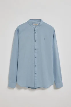 Polo Club Chemises*Chemise bleu clair à col Mao en lin et coton avec broderie Rigby Go Bleu Ciel
