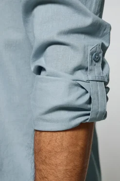Polo Club Chemises*Chemise bleu clair Regular en lin et coton avec logo brodé Bleu Ciel