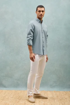 Polo Club Chemises*Chemise bleu clair Regular en lin et coton avec logo brodé Bleu Ciel