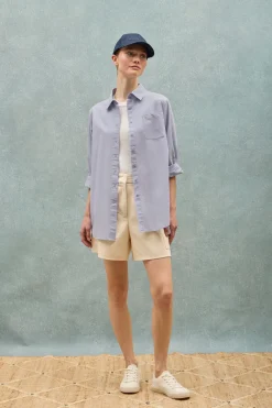 Polo Club Chemises*Chemise bleu clair Samanta en coton rayé avec logo brodé Bleu Ciel