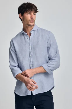 Polo Club Chemises*Chemise bleu en lin garment dye avec une broderie Rigby Go Bleu Ciel