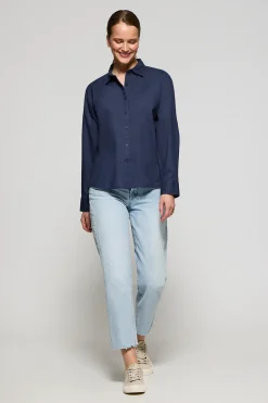 Polo Club Chemises*Chemise en lin et coton avec monogramme brodé Bleu Marine
