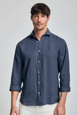 Polo Club Chemises*Chemise en lin garment dye avec une broderie Rigby Go Bleu Marine