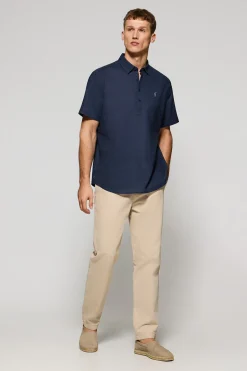 Polo Club Chemises|Polos*Chemise polo en lin et coton avec broderie Rigby Go Bleu Marine