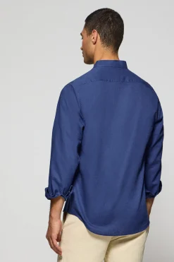 Polo Club Chemises*Chemise à col Mao en lin et coton avec broderie Rigby Go Bleu Royal