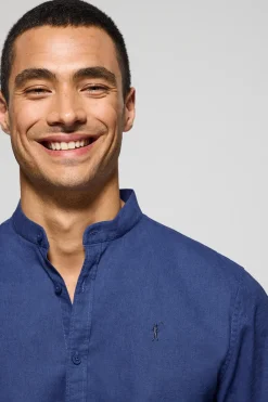 Polo Club Chemises*Chemise à col Mao en lin et coton avec broderie Rigby Go Bleu Royal