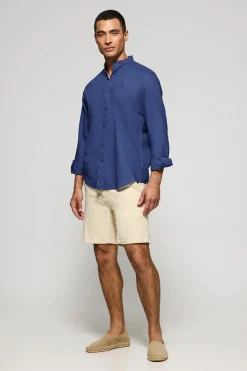 Polo Club Chemises*Chemise à col Mao en lin et coton avec broderie Rigby Go Bleu Royal