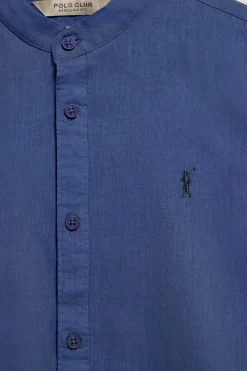 Polo Club Chemises*Chemise à col Mao en lin et coton avec broderie Rigby Go Bleu Royal