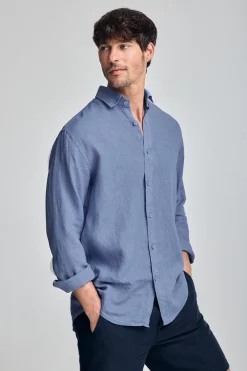 Polo Club Chemises*Chemise en lin garment dye avec monogramme brodé Bleu Royal