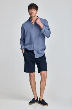 Polo Club Chemises*Chemise en lin garment dye avec monogramme brodé Bleu Royal