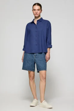 Polo Club Chemises*Chemise loose fit en lin et coton avec monogramme brodé Bleu Royal