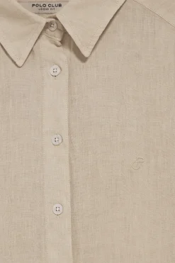 Polo Club Chemises*Chemise couleur jaune en lin garnment dye avec monogramme brodé Sable
